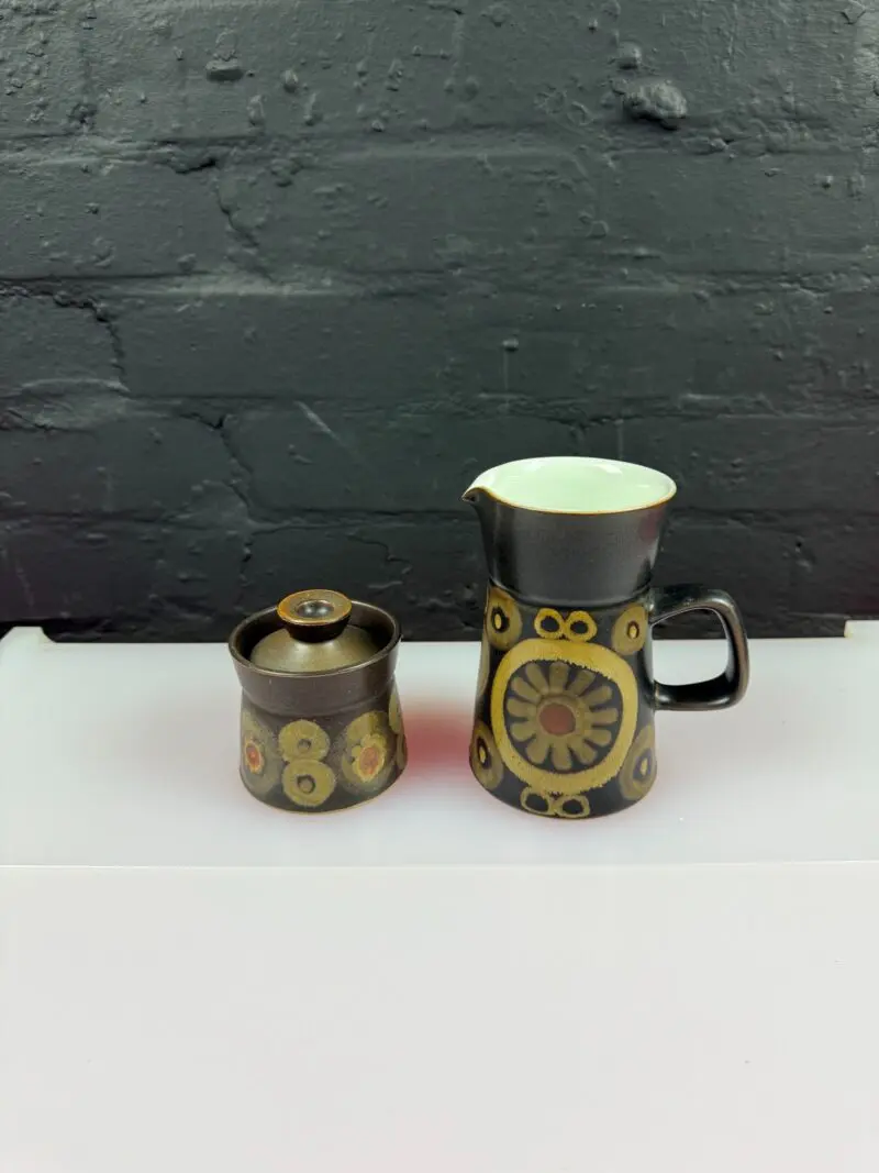 Denby Arabesque Large Milk Cream Jug 14 cm and Small Covered Sugar Bowl 2 Sets