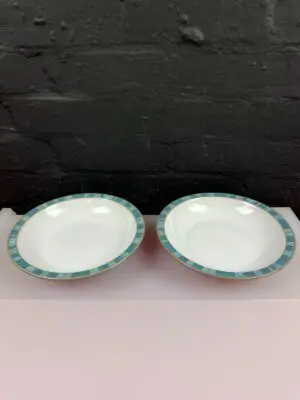 Denby Azure Coast Rimmed Soup / Pasta Bowls 8.5" Wide Set of 2