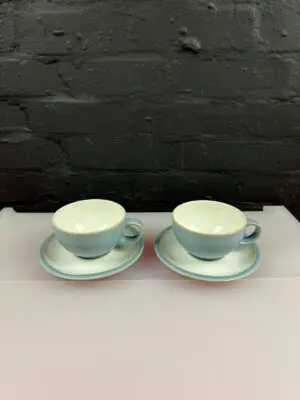 Denby Blue Jetty Tea Cups and Saucers Set of 2