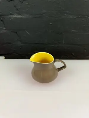 Poole Twintone Sweetcorn Yellow Brazil Brown Milk / Cream Jug 10.5 cm High