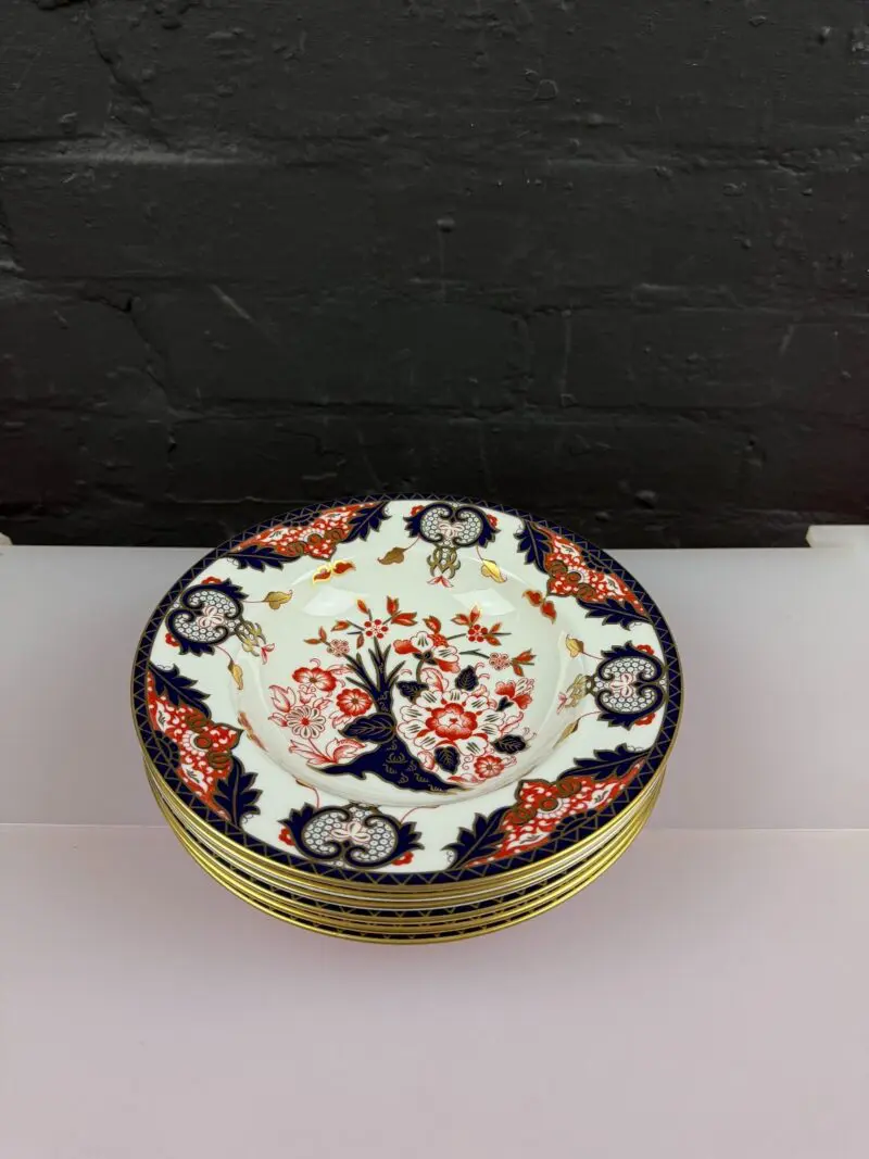 Royal Crown Derby Japan Kings Pattern Rimmed Soup Pasta Bowls 22 cm Set of 6 New