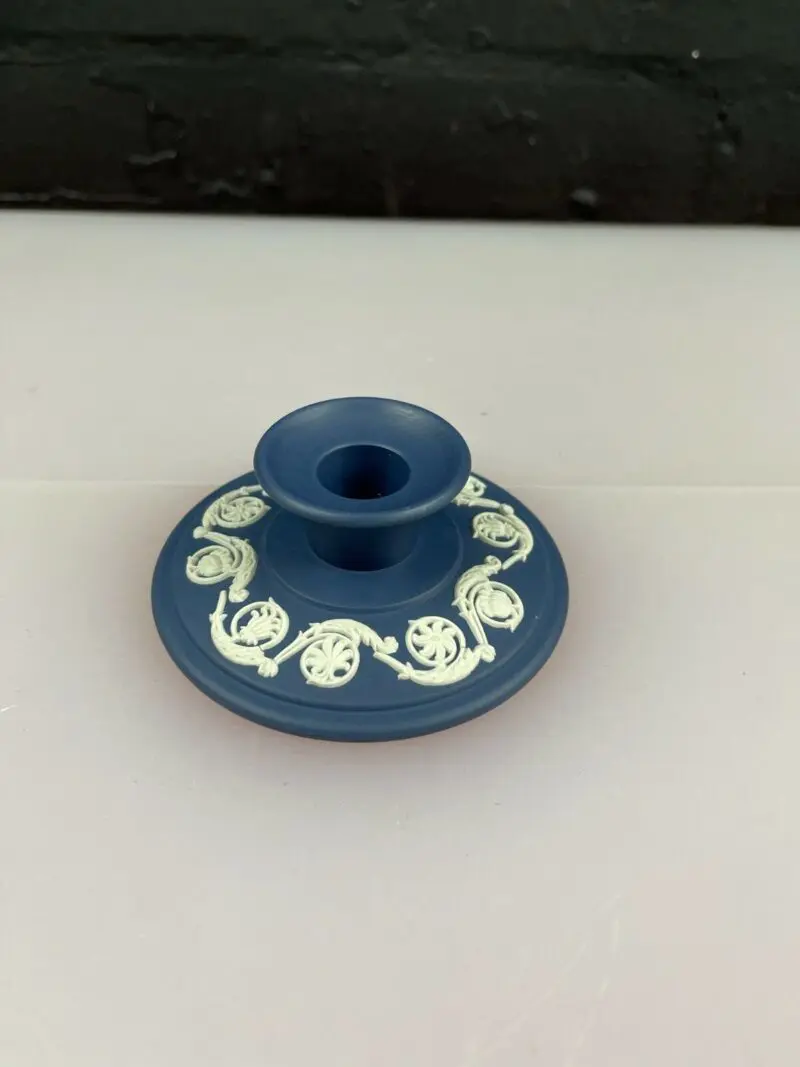 Wedgwood Jasper Ware Portland Blue Candle Holder 3.75" Wide