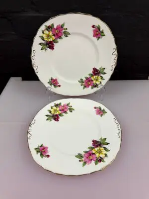 2 x Colclough 7875 Flowers Floral Square Eared Cake / Bread Plates 23.5 cm Wide