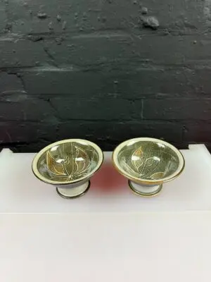 2 x Denby Fresco Leaves Footed Sweet Serving Trinket Bowl 5.75" W x 3.25" H Pair