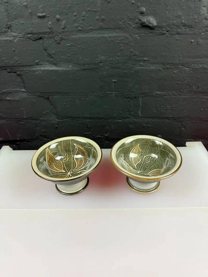 2 x Denby Fresco Leaves Footed Sweet Serving Trinket Bowl 5.75" W x 3.25" H Pair