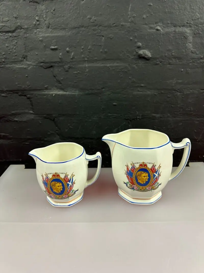 2 x King Edward VIII Coronation 1937 Jugs Pitchers 14 cm and 11 cm High