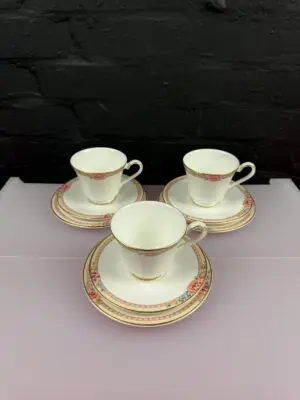 3 x Royal Doulton Darjeeling H5247 Tea Trios Cups Saucers and Side Plate Set