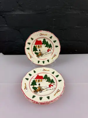 4 x Masons Christmas Village Fluted Tea / Side Plates 15 cm Wide Set