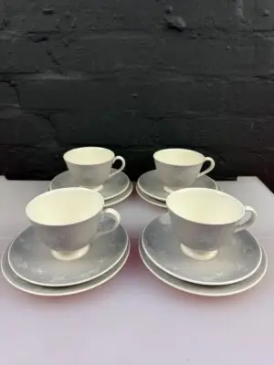 4 x Royal Doulton Bridal Veil D.6459 Tea Trios Cups Saucers and Side Plates Set