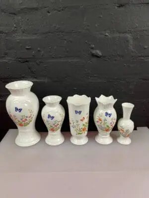 5 x Aynsley Cottage Garden Vases 8.5" + 6.5" + 6.5" + 6.4" & 5.5" Set Assortment