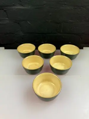 6 x Denby Classic Green and Cream Ramekin Dishes 9 cm Wide x 4.5 cm High Set