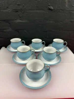 6 x Denby Colonial Blue Tea Cups and Saucers Set