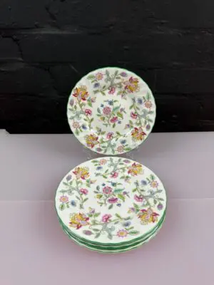 6 x Minton Haddon Hall Green Rim Tea / Side Plate 16 cm Wide Set Globe Stamps