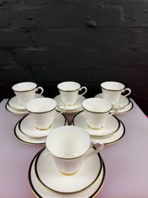 6 x Minton Saturn Black Tea Trios Cups Saucers and Side Plates Set