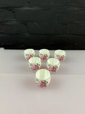 6 x Royal Crown Derby Posies Egg Cups 4.5 cm High Green Stamps Set