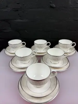 6 x Royal Doulton Naples Platinum H5269 Tea Trios Cups Saucers & Side Plates Set