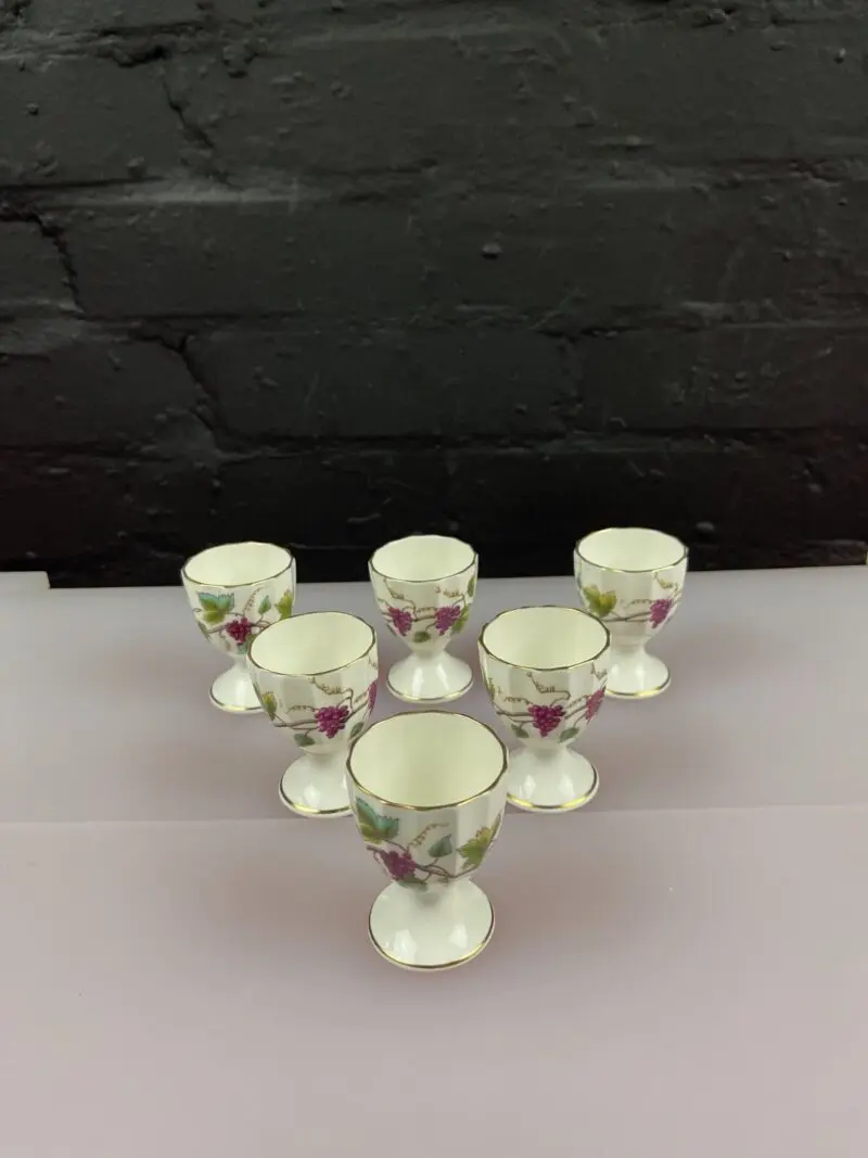 6 x Royal Worcester Bacchanal Footed Egg Cups 6.5 cm High Set Rare