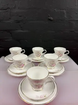Crown Trent China Floral Tea Trios Cups Saucers and Side Plates Set of 6