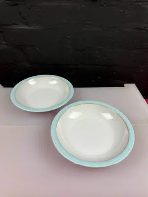 Denby Blue Linen Rimmed Soup Bowls 21.5 cm Wide 3 Sets of 2 Available 1st