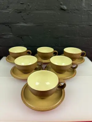 Denby Cinnamon Tea Cups and Saucers Set of 6 1st Quality