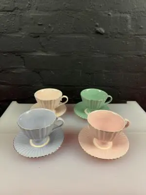 Marks and Spencer M&S Pastel Colours Porcelain Tea Cups and Saucers Set of 4