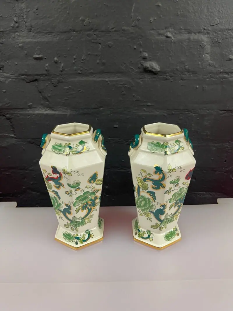 Masons Ironstone Chartreuse Serpent Vases 22 cm High Pair