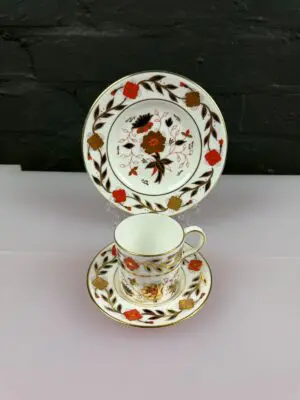 Royal Crown Derby Asian Rose 8687 Coffee Trio Cup Saucer & Side Plate Set