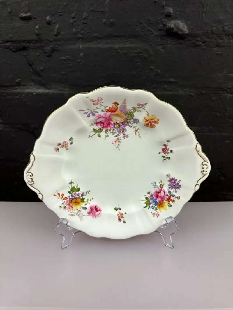 Royal Crown Derby Derby Posies Eared Cake / Bread Plate 10" Wide Green Stamp