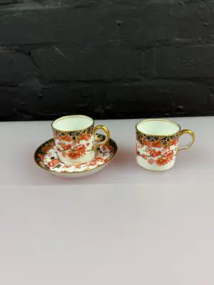 Royal Crown Derby Melton 2649 Barbed Wire Coffee 2 Cups & Saucer Set Dated 1915
