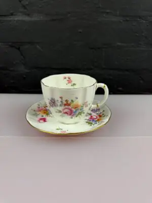 Royal Crown Derby Posies Large Breakfast Cup 9.8 cm Wide & Saucer Green Stamps