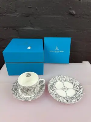 Royal Crown Derby Steampunk AM Cup Saucer Plate Trio Set 1st Quality Boxed 2016