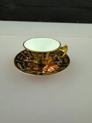 Royal Crown Derby Traditional Imari 2451 Miniature Tea Cup and Saucer Set 1912