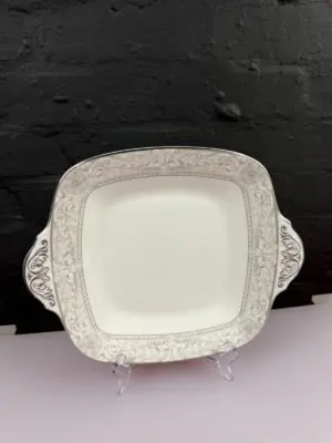 Royal Doulton Naples Platinum H5269 Square Eared Cake / Bread Plate 31.5 cm Wide
