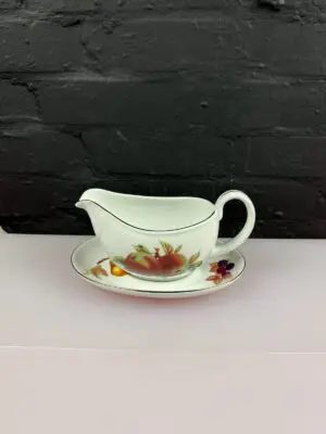 Royal Worcester Evesham Gold Gravy Boat Sauce Jug & Stand Drip Plate Fruit Set
