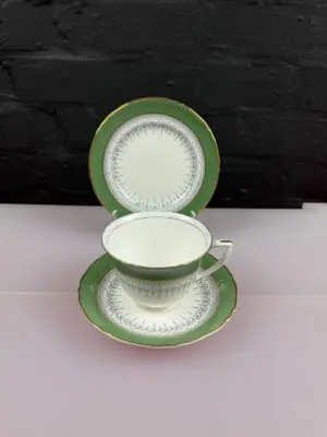 Royal Worcester Regency Sage Green Tea Trio Cup Saucer and Side Plate Set