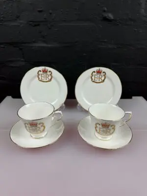 Vintage Queen Anne Tea Trio Cups Queen Elizabeth II Silver Jubilee Set of 2
