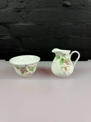 Wedgwood Apple Blossom Milk / Cream Jug 10 cm High and Open Sugar Bowl Set