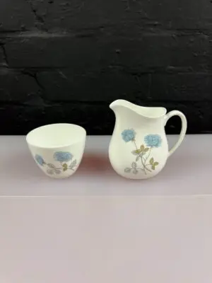 Wedgwood Ice Rose Milk / Cream Jug 4.5" High and Small Open Sugar Bowl Set