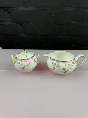 Wedgwood Sweet Plum Squat Milk / Cream Jug 2.5" and Covered Sugar Bowl Set