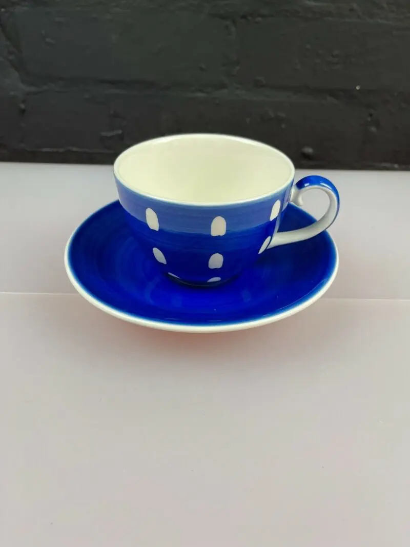 Whittard of Chelsea Clipper Dots Spots Blue White Tea Cup and Saucer
