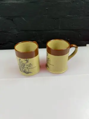 2 x Bourne Denby Marehay Celebration Peace 1919 Mugs RARE Pair 10 cm High