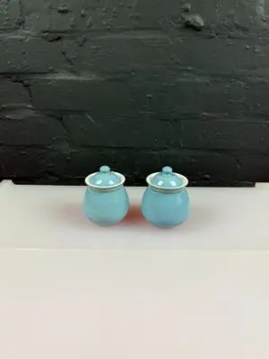2 x Denby Colonial Blue Spice Storage Jars 7 cm High Set