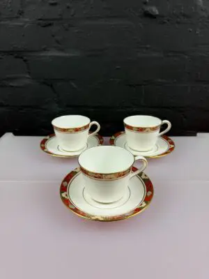 3 x Royal Crown Derby Cloisonne Tea Cups and Saucers Set 1st Quality