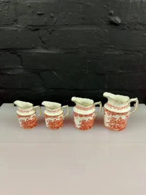 4 x Royal Crown Derby Red Aves Jugs Graduating 4.25" 3.75" 2 x 3.25" Set