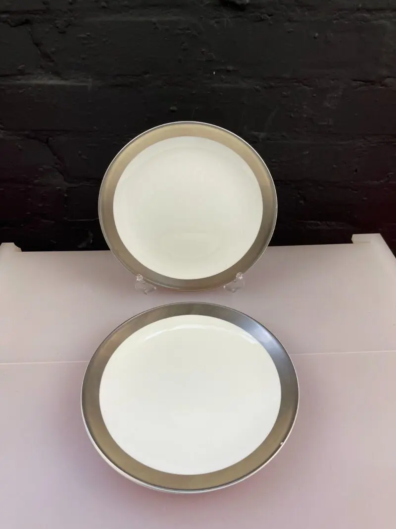 4 x Wedgwood Satine Platinum Salad Plates 8.25" Wide Set