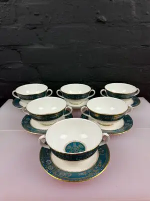6 x Royal Doulton Carlyle H5018 Soup Coupe Bowls and Stands / Saucers Set