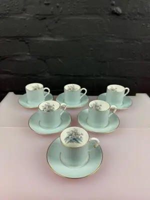6 x Royal Worcester Woodland Blue Coffee Cups and Saucers Set