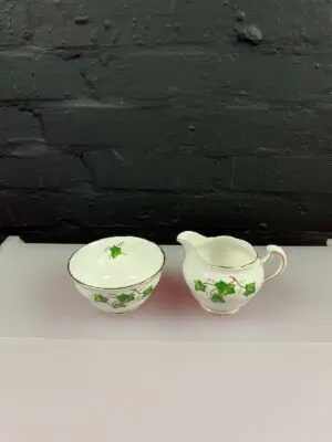 Colclough Ivy Leaf Milk / Cream Jug 9 cm and Open Sugar Bowl Set