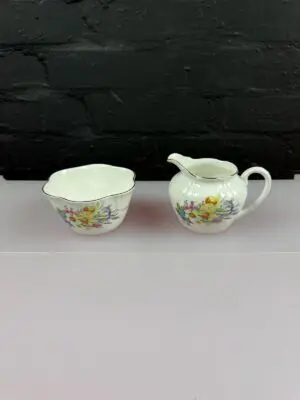 Crown Staffordshire Daffodils Floral Milk Cream Jug 8.5 cm & Open Sugar Bowl Set