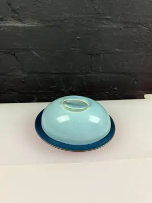 Denby Blue Jetty Handled Covered / Lidded Oval Butter Dish 1st Quality RARE